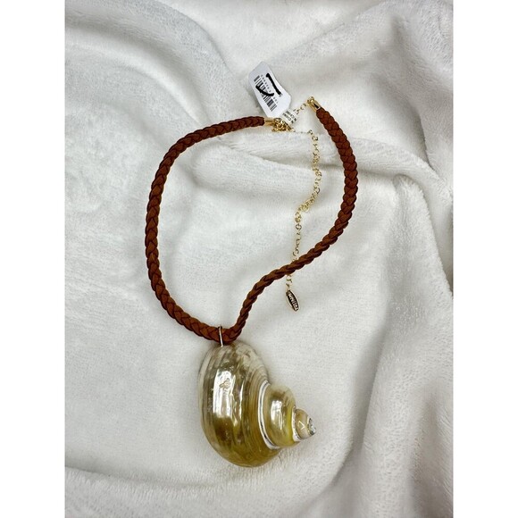 Free People Jewelry - NEW Free People Sara Shell Choker Gold Brown Beach Bohemian Suede Shiny Summer